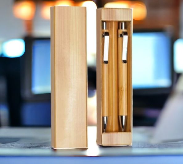 Набор ручек и карандашей из бамбука KIOTO / Набор из ручки и карандаша в футляре